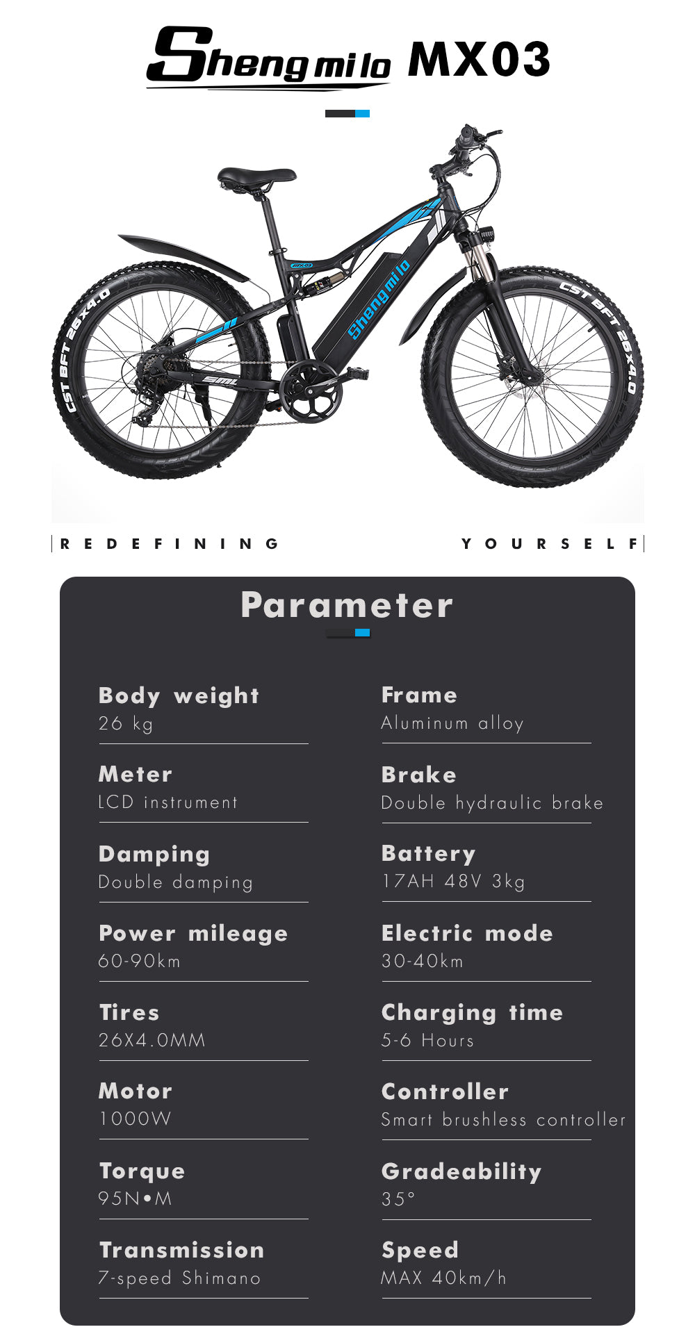 Prasino 1000W Fat tyre mountain bike